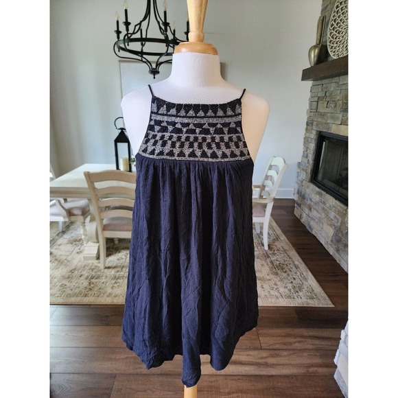 Amuse Society Beaded Tassel Tank Mini Dress Boho Black Babydoll - Picture 1 of 6